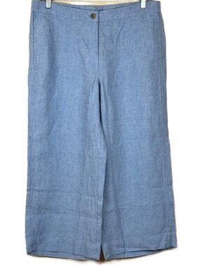 NWT J. Jill Love Linen Pants Womens Large Blue Wide Leg Crop Beach Boho Breezy